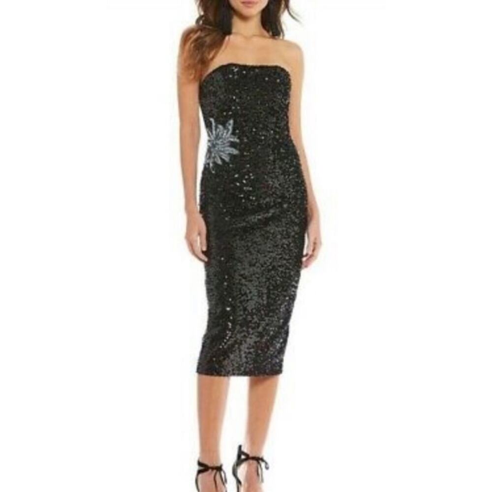 Gianni Bini Dress Vida Black Sequin Strapless Formal Black Tie Midi Size 2 NEW - Picture 15 of 15